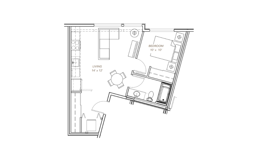 GLV - 1x1 - B15 - 1 bedroom floorplan layout with 1 bathroom and 530 - 539 square feet