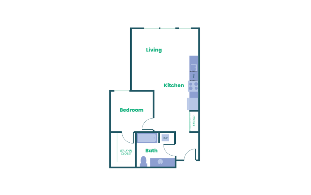 The Teel - 1x1 - B1 - 1 bedroom floorplan layout with 1 bathroom and 708 square feet