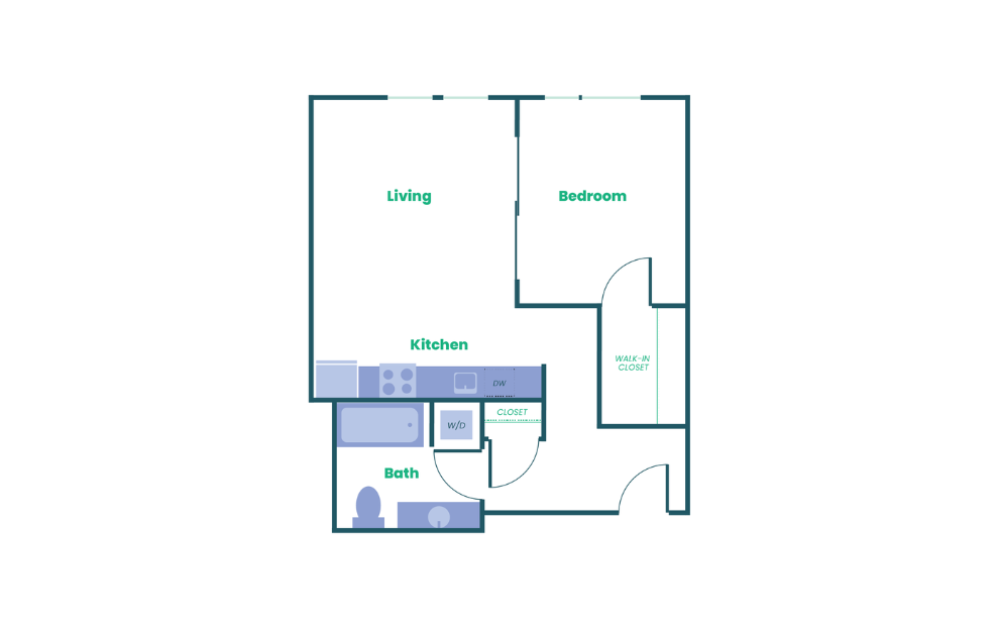 The Teel - 1x1 - B2 - 1 bedroom floorplan layout with 1 bathroom and 662 square feet