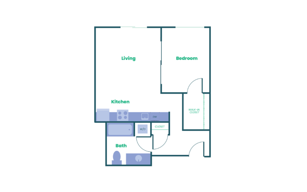 The Teel - 1x1 - B3 - 1 bedroom floorplan layout with 1 bathroom and 708 square feet