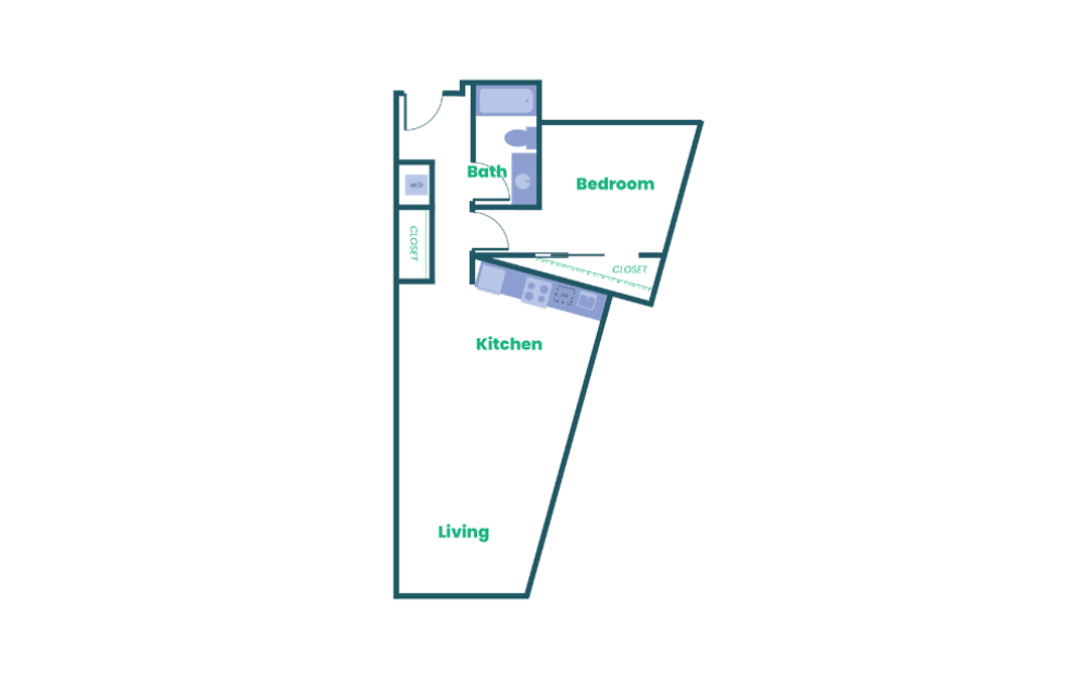 The Teel - 1x1 - B4 - 1 bedroom floorplan layout with 1 bathroom and 792 square feet