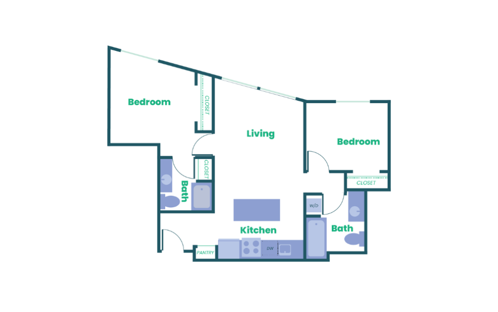 The Teel - 2x2 - C2 - 2 bedroom floorplan layout with 2 bathrooms and 1055 square feet