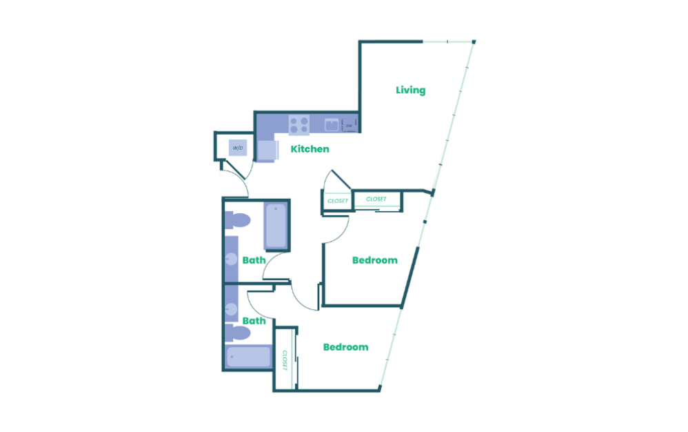 The Teel - 2x2 - C4 - 2 bedroom floorplan layout with 2 bathrooms and 1033 square feet