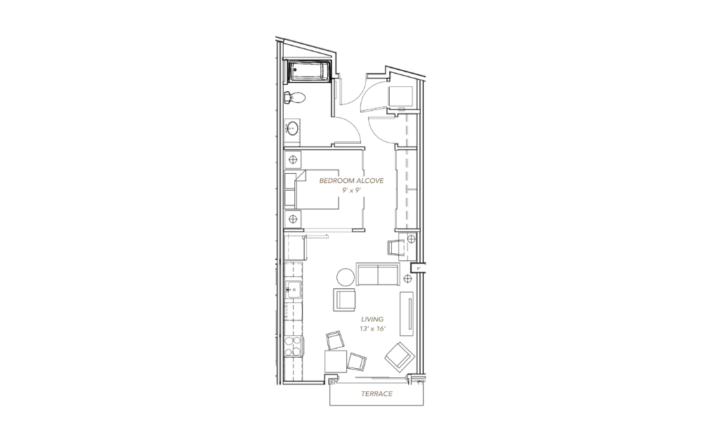 GLV - Open 1x1 - A3 - 1 bedroom floorplan layout with 1 bathroom and 825 square feet