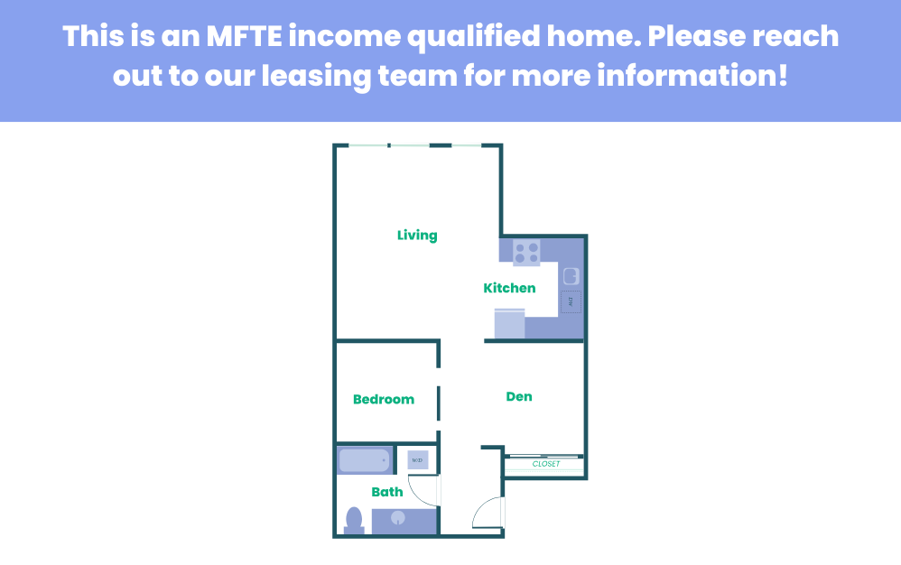 The Teel - Studio (Open 1x1) + Den – MFTE - 1 bedroom floorplan layout with 1 bathroom and 614 square feet