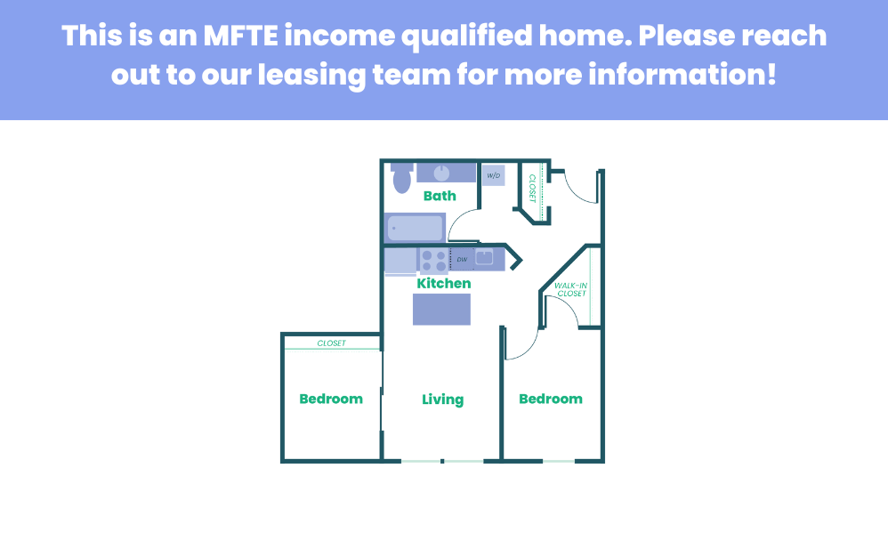 The Teel - 2x1 – MFTE - 2 bedroom floorplan layout with 1 bathroom and 833 square feet