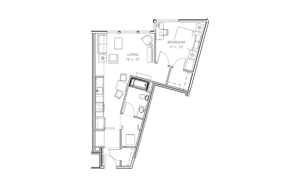 GLV - 1x1 - B6 - 1 bedroom floorplan layout with 1 bathroom and 723 - 742 square feet