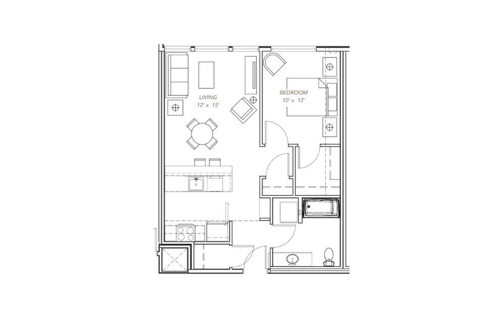 GLV - 1x1 - B10 - 1 bedroom floorplan layout with 1 bathroom and 700 square feet