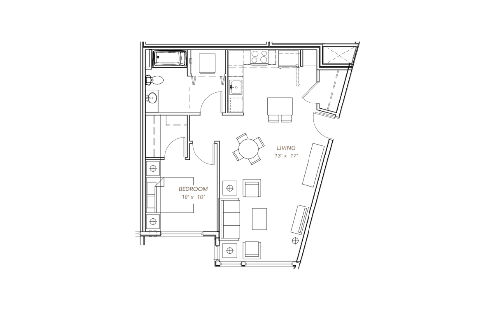 GLV - 1x1 - B12 - 1 bedroom floorplan layout with 1 bathroom and 738 - 751 square feet