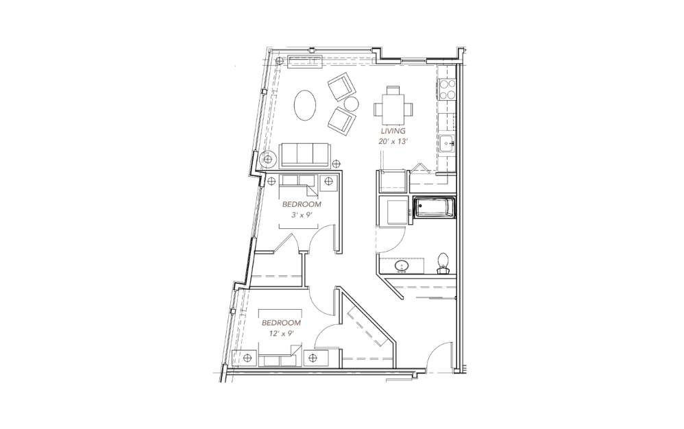 GLV - 2x1 - C1 - 2 bedroom floorplan layout with 1 bathroom and 862 - 902 square feet