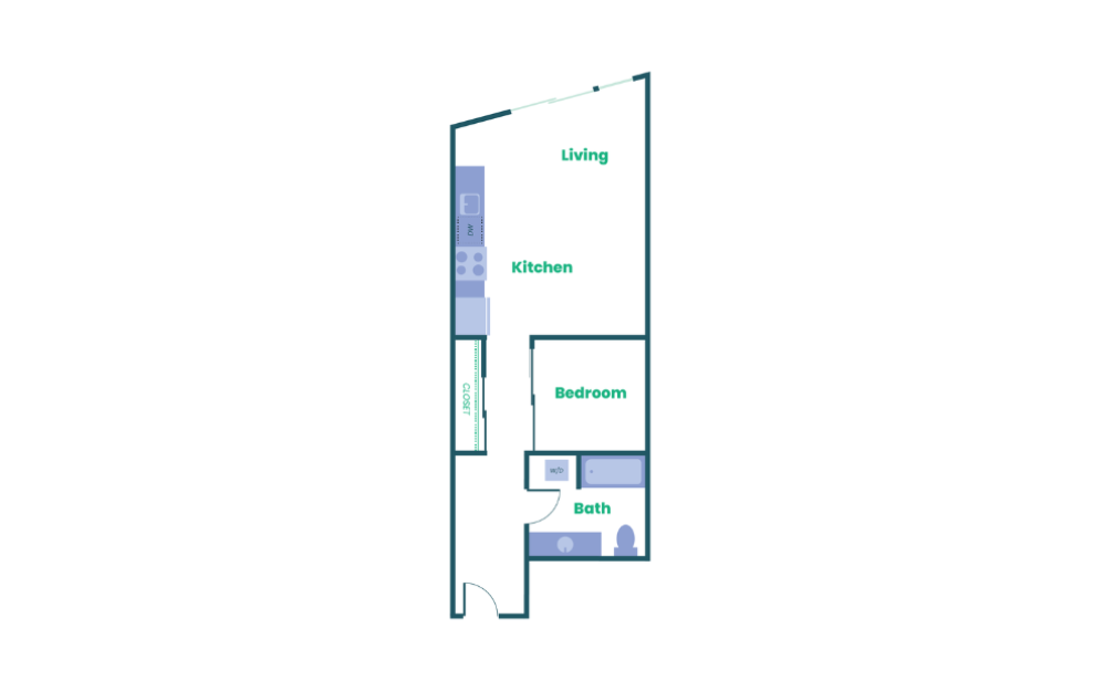 The Teel - Open 1x1 - A10 - 1 bedroom floorplan layout with 1 bathroom and 574 square feet