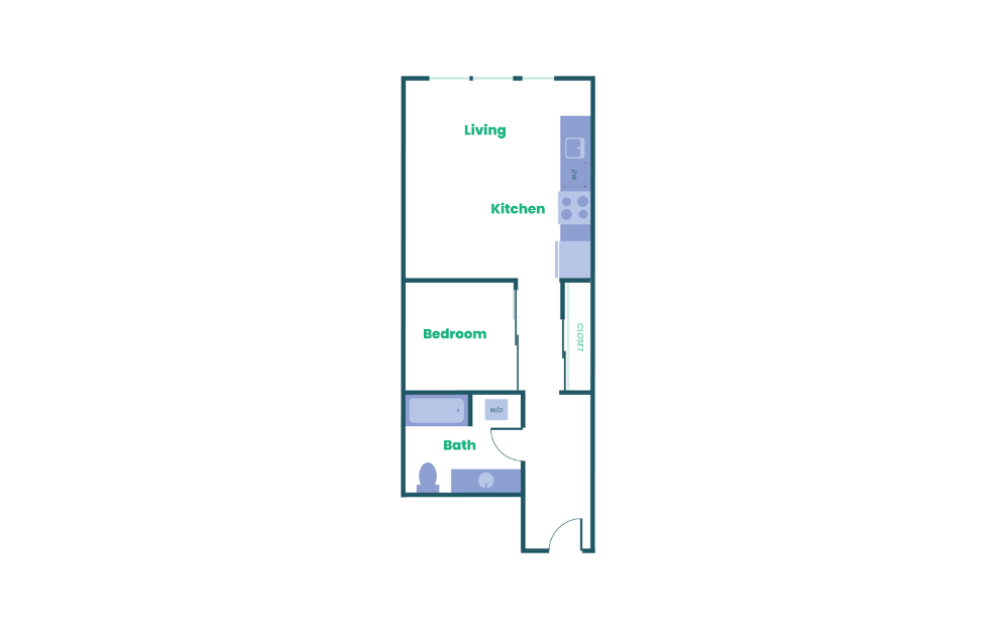 The Teel - Open 1x1 - A11 - 1 bedroom floorplan layout with 1 bathroom and 544 square feet