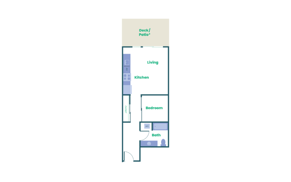 The Teel - Open 1x1 - A12 - 1 bedroom floorplan layout with 1 bathroom and 530 square feet