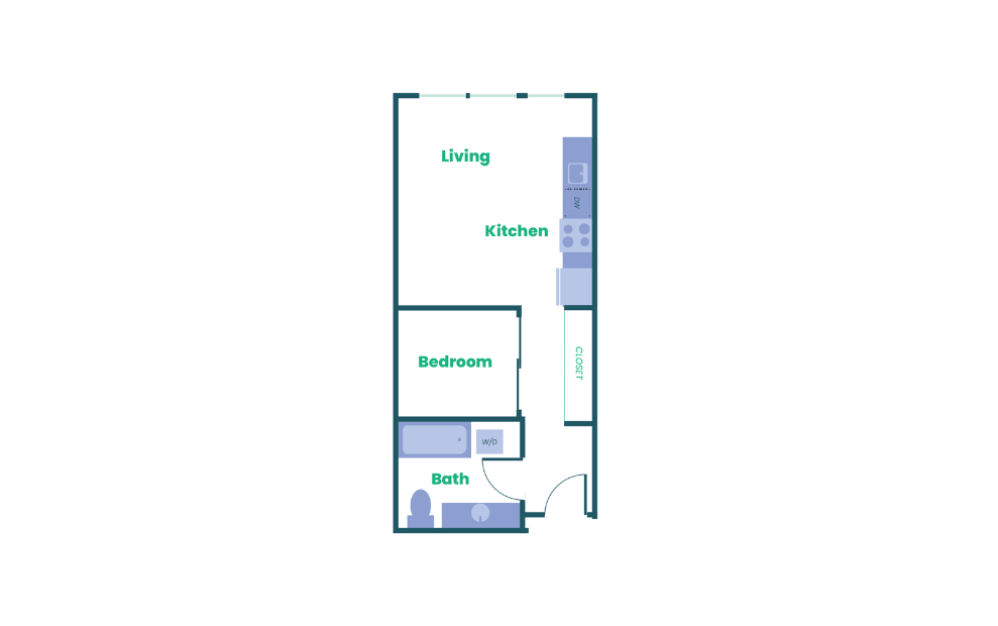 The Teel - Open 1x1 - A13 - 1 bedroom floorplan layout with 1 bathroom and 562 square feet