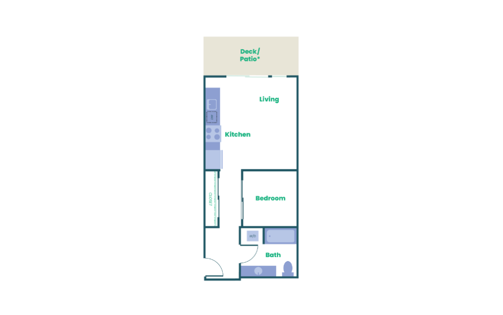 The Teel - Open 1x1 - A15 - 1 bedroom floorplan layout with 1 bathroom and 578 square feet