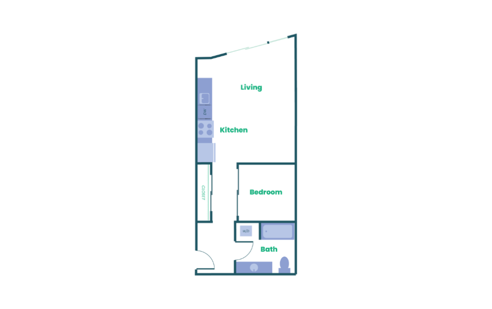 The Teel - Open 1x1 - A16 - 1 bedroom floorplan layout with 1 bathroom and 625 square feet