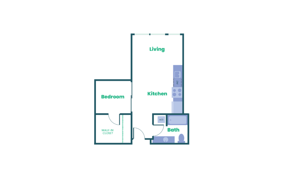 The Teel - Open 1x1 - A17 - 1 bedroom floorplan layout with 1 bathroom and 660 square feet