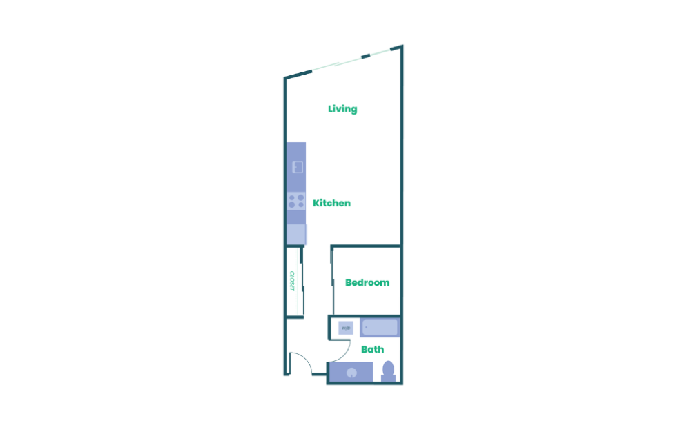 The Teel - Open 1x1 - A2 - 1 bedroom floorplan layout with 1 bathroom and 686 square feet