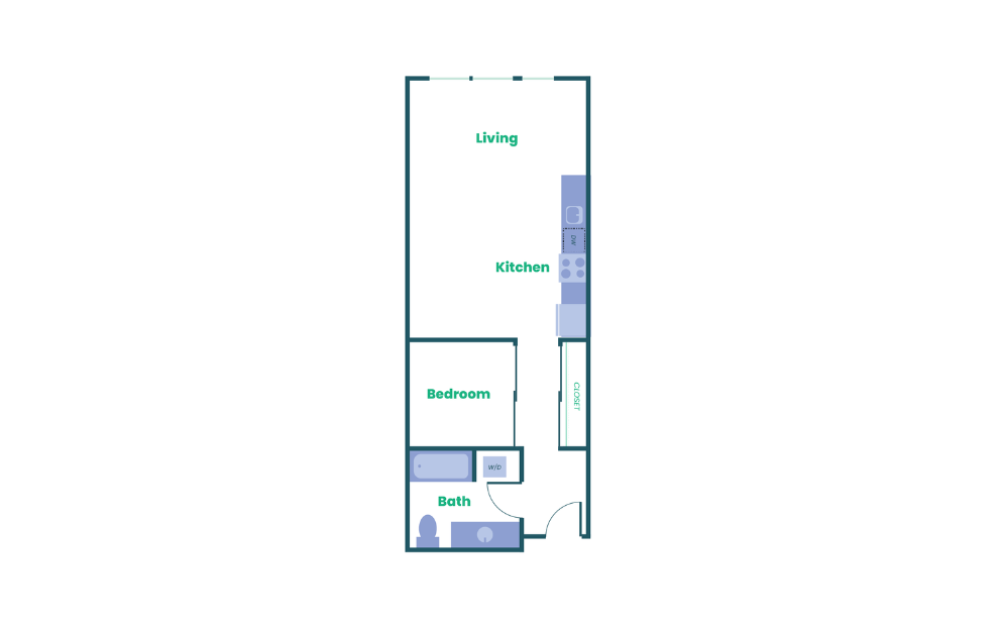 The Teel - Open 1x1 - A3 - 1 bedroom floorplan layout with 1 bathroom and 662 square feet