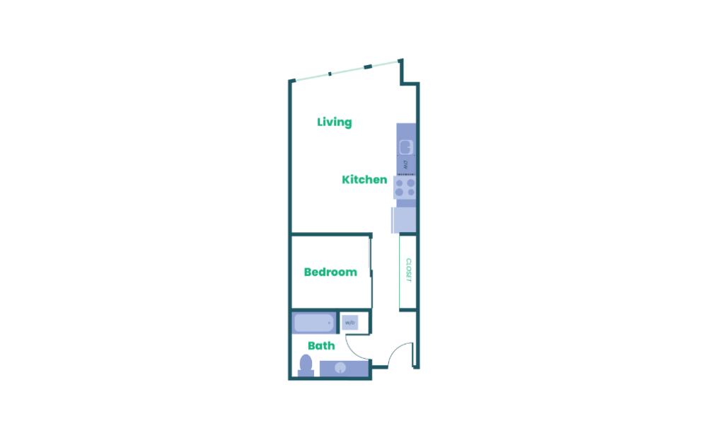 The Teel - Open 1x1 - A5 - 1 bedroom floorplan layout with 1 bathroom and 616 square feet