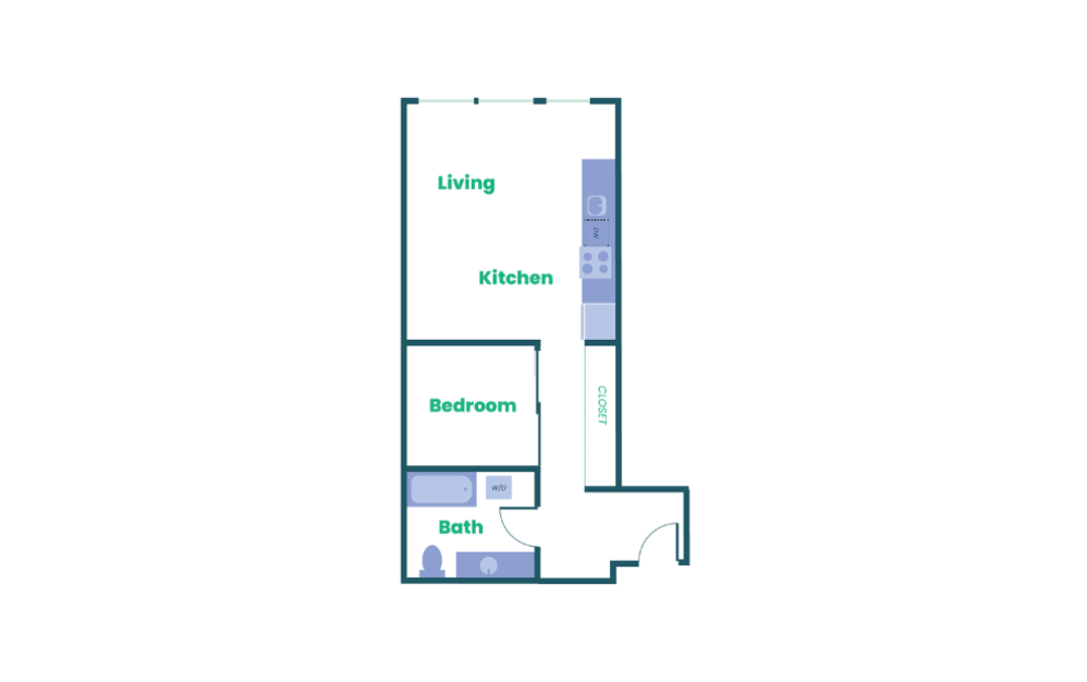 The Teel - Open 1x1 - A6 - 1 bedroom floorplan layout with 1 bathroom and 593 square feet