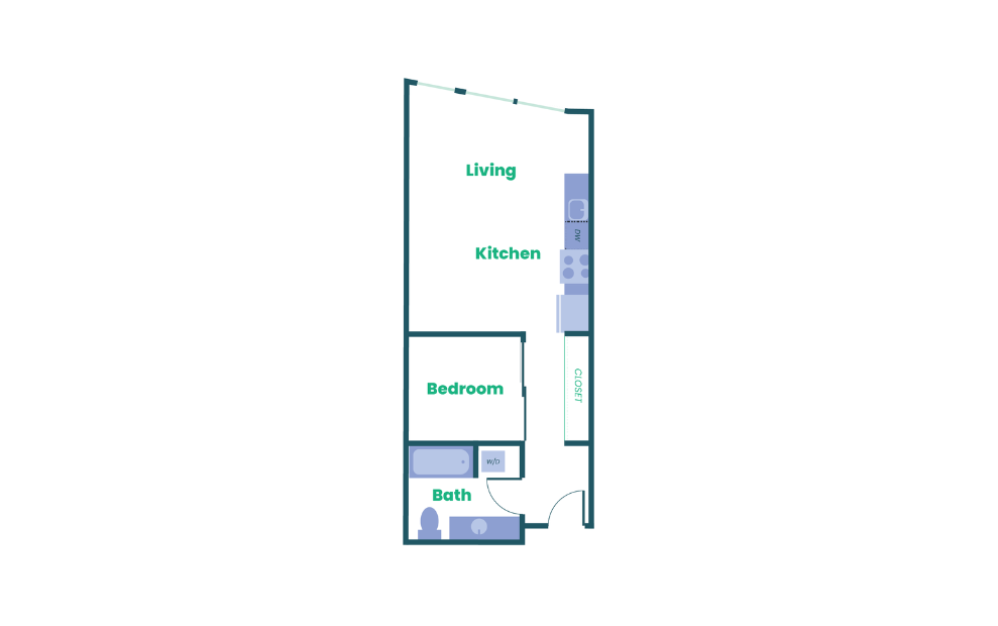 The Teel - Open 1x1 - A7 - 1 bedroom floorplan layout with 1 bathroom and 652 square feet