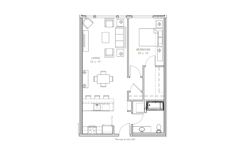 GLV - 1x1 - B2 - 1 bedroom floorplan layout with 1 bathroom and 820 square feet