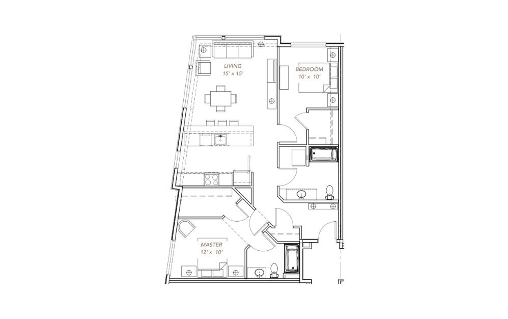 GLV - 2x2 - C8 - 2 bedroom floorplan layout with 2 bathrooms and 1089 square feet