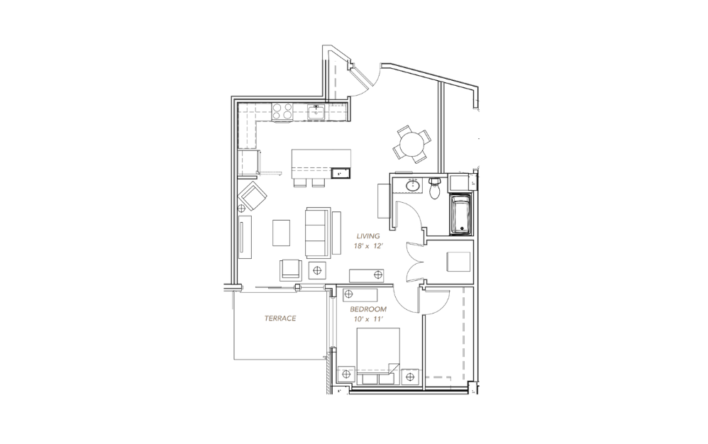 GLV - 1x1 - B16 - 1 bedroom floorplan layout with 1 bathroom and 850 square feet