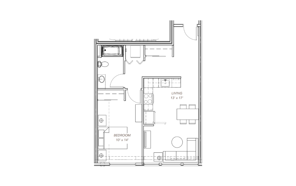 GLV - 1x1 - B13 - 1 bedroom floorplan layout with 1 bathroom and 667 - 698 square feet