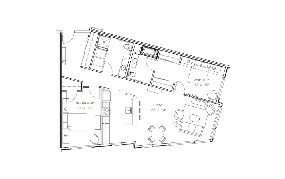 GLV - 2x2 - C12 - 2 bedroom floorplan layout with 2 bathrooms and 1276 square feet