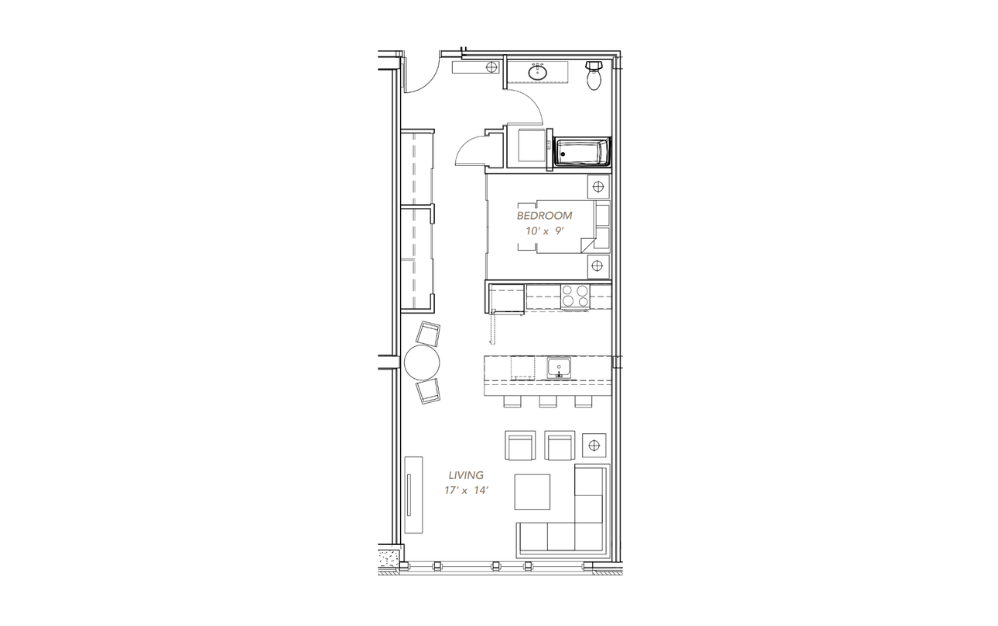 GLV - Open 1x1 - A2 - 1 bedroom floorplan layout with 1 bathroom and 668 square feet