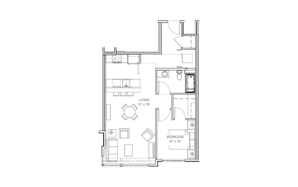 GLV - 1x1 - B3 - 1 bedroom floorplan layout with 1 bathroom and 738 - 764 square feet