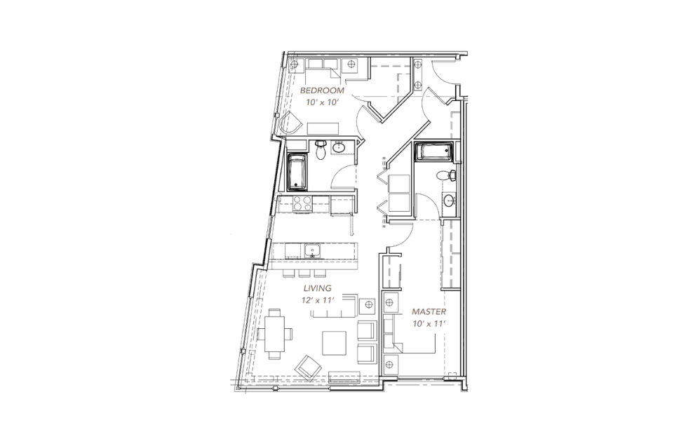 GLV - 2x2 - C9 - 2 bedroom floorplan layout with 2 baths and 1029 to 1089 square feet.