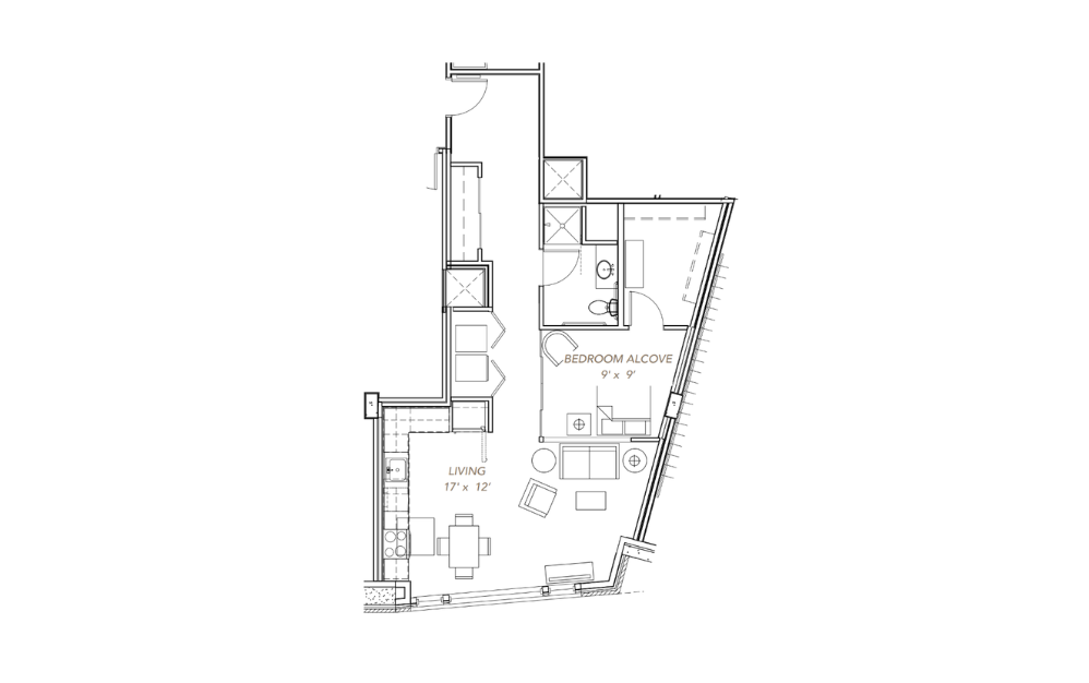 GLV - Open 1x1 - A6 - 1 bedroom floorplan layout with 1 bathroom and 649 - 666 square feet