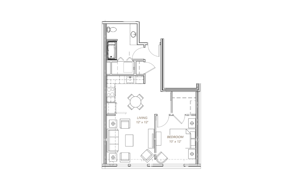 GLV - 1x1 - B9 - 1 bedroom floorplan layout with 1 bathroom and 674 - 705 square feet