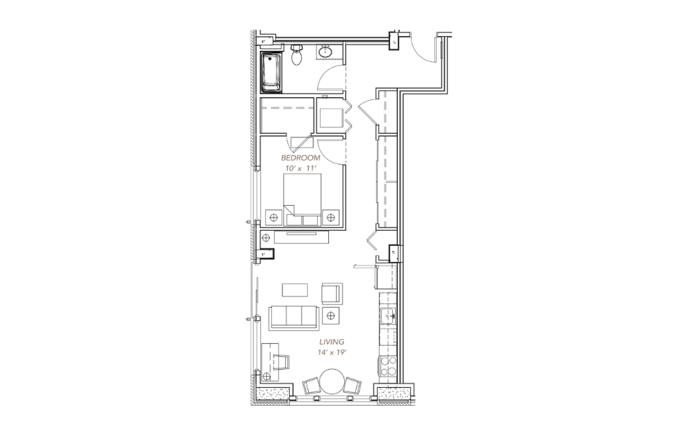 GLV - 1x1 - B1 - 1 bedroom floorplan layout with 1 bathroom and 771 square feet