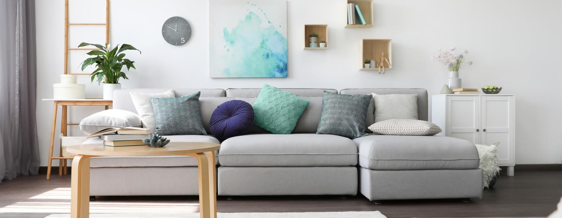 a living room with a couch and a coffee table